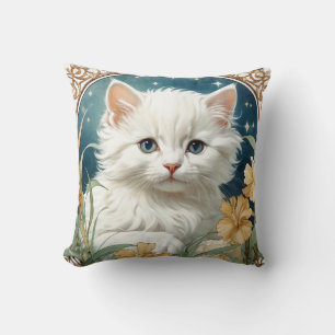 Alphonse Mucha Art Nouveau Kitten Cushion