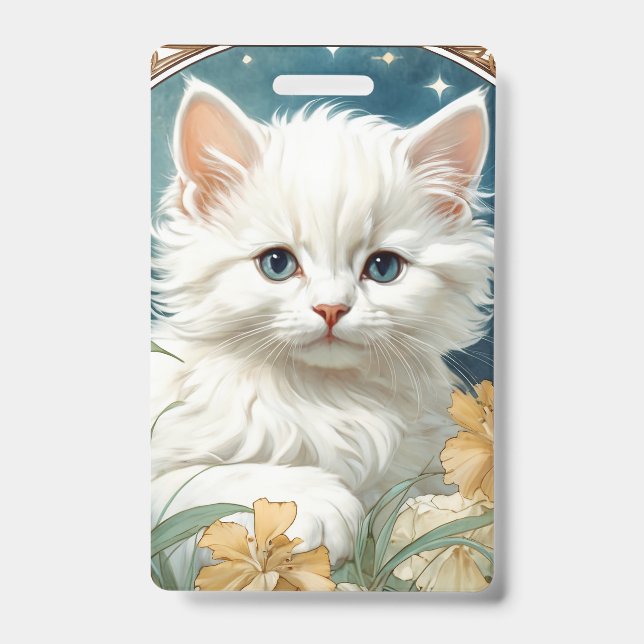 Alphonse Mucha Art Nouveau Kitten ID Badge (Front)