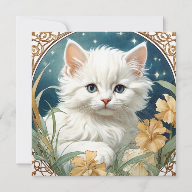 Alphonse Mucha Art Nouveau Kitten Invitation (Front)