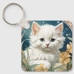Alphonse Mucha Art Nouveau Kitten Key Ring