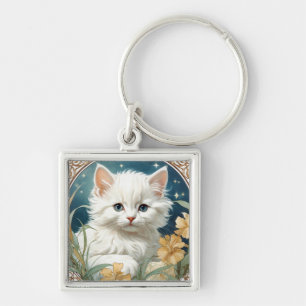 Alphonse Mucha Art Nouveau Kitten Key Ring