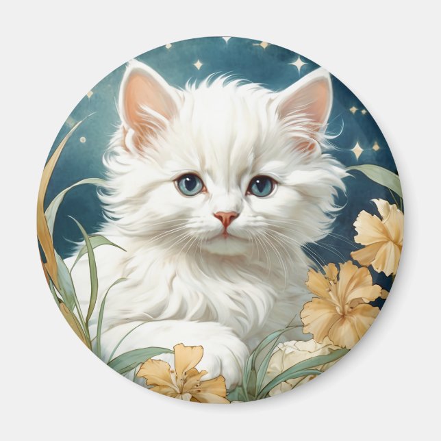 Alphonse Mucha Art Nouveau Kitten Magnet (Front)