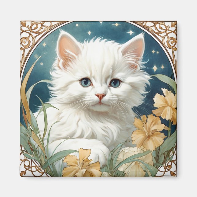 Alphonse Mucha Art Nouveau Kitten Magnet (Front)