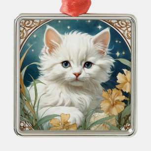 Alphonse Mucha Art Nouveau Kitten Metal Tree Decoration