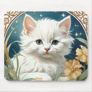Alphonse Mucha Art Nouveau Kitten Mouse Mat
