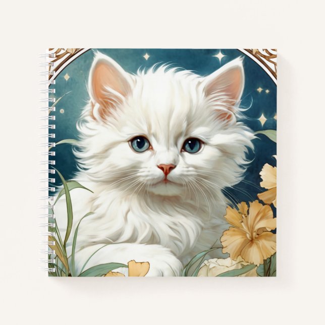 Alphonse Mucha Art Nouveau Kitten Notebook (Front)