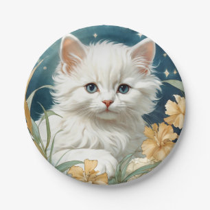 Alphonse Mucha Art Nouveau Kitten Paper Plate