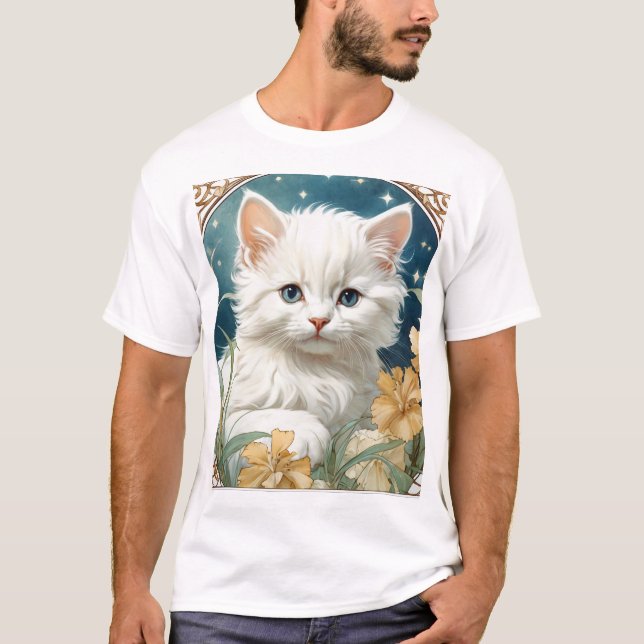 Alphonse Mucha Art Nouveau Kitten T-Shirt (Front)