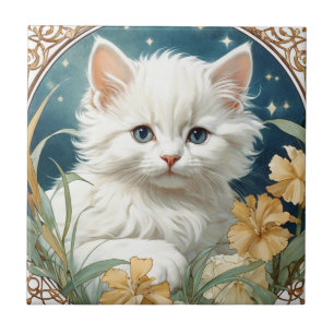 Alphonse Mucha Art Nouveau Kitten Tile