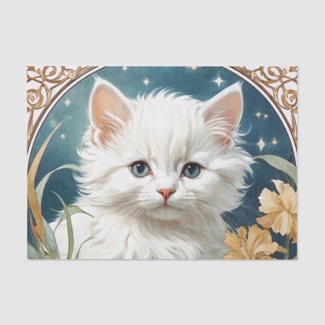 Alphonse Mucha Art Nouveau Kitten Tissue Paper (Front)