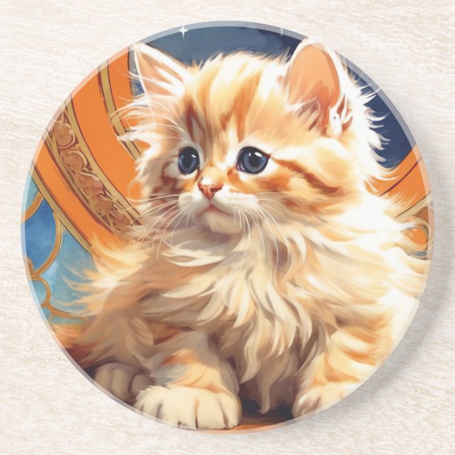 Alphonse Mucha Art Nouveau Orange Cat Coaster (Front)