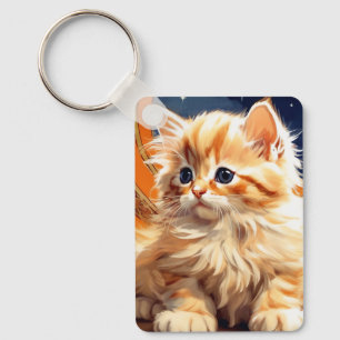 Alphonse Mucha Art Nouveau Orange Cat Key Ring