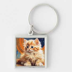 Alphonse Mucha Art Nouveau Orange Cat Key Ring