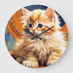 Alphonse Mucha Art Nouveau Orange Cat Large Clock