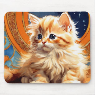 Alphonse Mucha Art Nouveau Orange Cat Mouse Mat