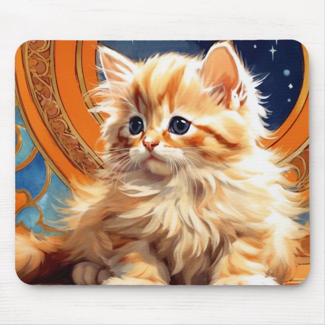 Alphonse Mucha Art Nouveau Orange Cat Mouse Mat (Front)