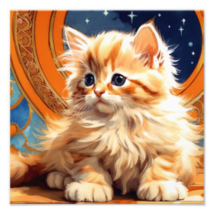 Alphonse Mucha Art Nouveau Orange Cat Photo Print