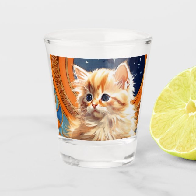 Alphonse Mucha Art Nouveau Orange Cat Shot Glass (Front)