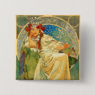 Alphonse Mucha Art Nouveau Princess Hyacinth 15 Cm Square Badge
