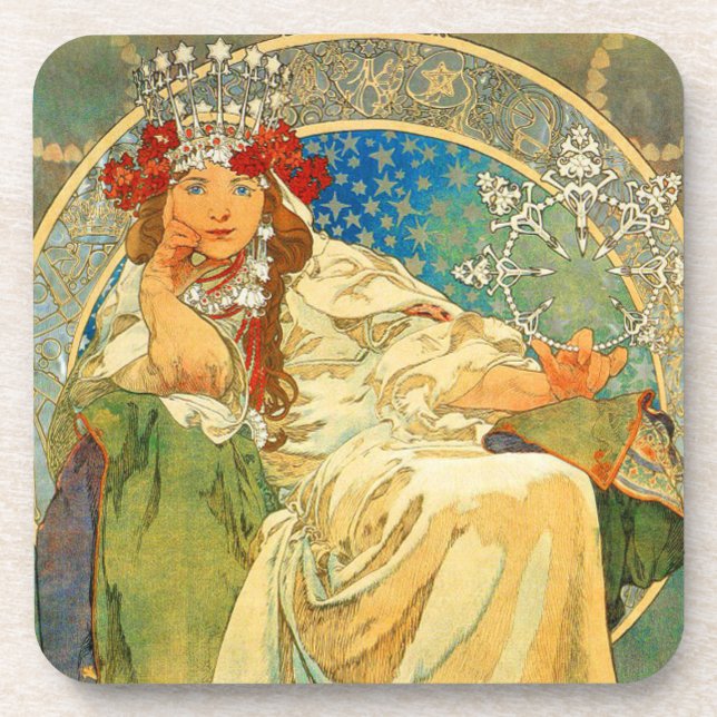 Alphonse Mucha Art Nouveau Princess Hyacinth Coaster (Front)