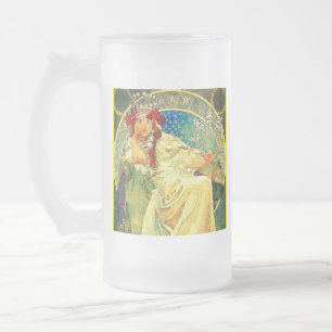 Alphonse Mucha Art Nouveau Princess Hyacinth Frosted Glass Beer Mug