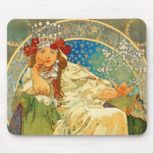Alphonse Mucha Art Nouveau Princess Hyacinth Mouse Mat