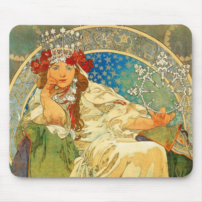 Alphonse Mucha Art Nouveau Princess Hyacinth Mouse Mat (Front)