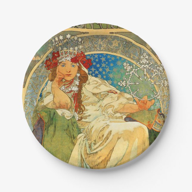 Alphonse Mucha Art Nouveau Princess Hyacinth Paper Plate (Front)