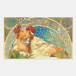 Alphonse Mucha Art Nouveau Princess Hyacinth Rectangular Sticker