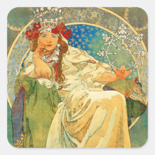 Alphonse Mucha Art Nouveau Princess Hyacinth Square Sticker