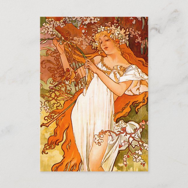 Alphonse Mucha Art Nouveau Spring Enclosure Card (Front)