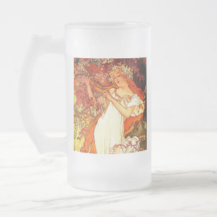 Alphonse Mucha Art Nouveau Spring Frosted Glass Beer Mug