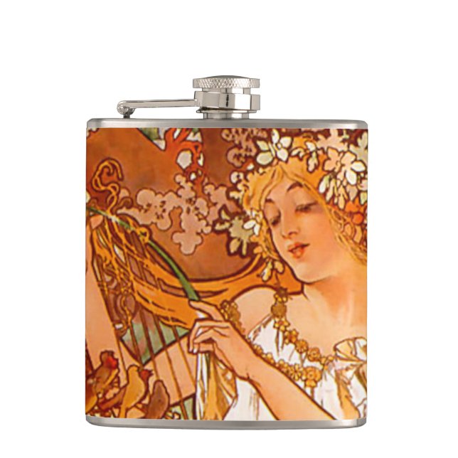Alphonse Mucha Art Nouveau Spring Hip Flask (Front)