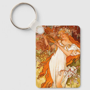 Alphonse Mucha Art Nouveau Spring Key Ring