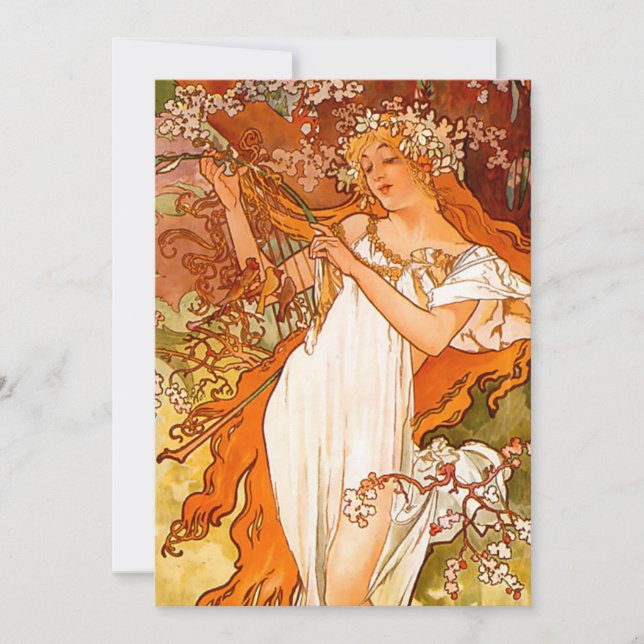 Alphonse Mucha Art Nouveau Spring Save The Date (Front)