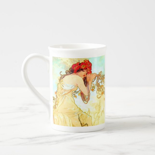 Alphonse Mucha Art Nouveau Summer Bone China Mug (Left)