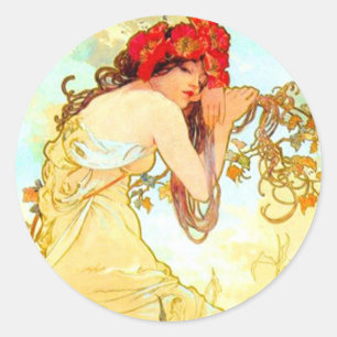 Alphonse Mucha Art Nouveau Summer Classic Round Sticker