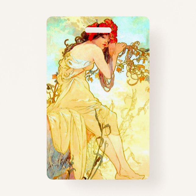 Alphonse Mucha Art Nouveau Summer ID Badge (Front)