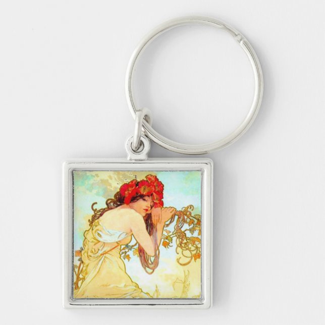 Alphonse Mucha Art Nouveau Summer Key Ring (Front)