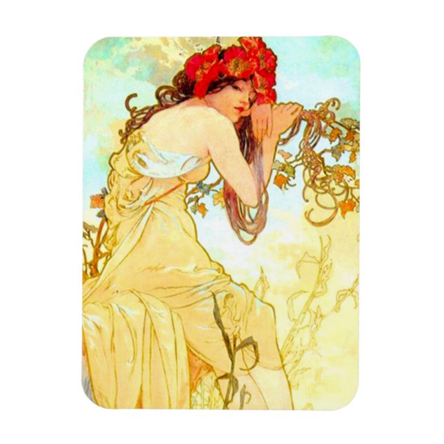 Alphonse Mucha Art Nouveau Summer Magnet (Vertical)