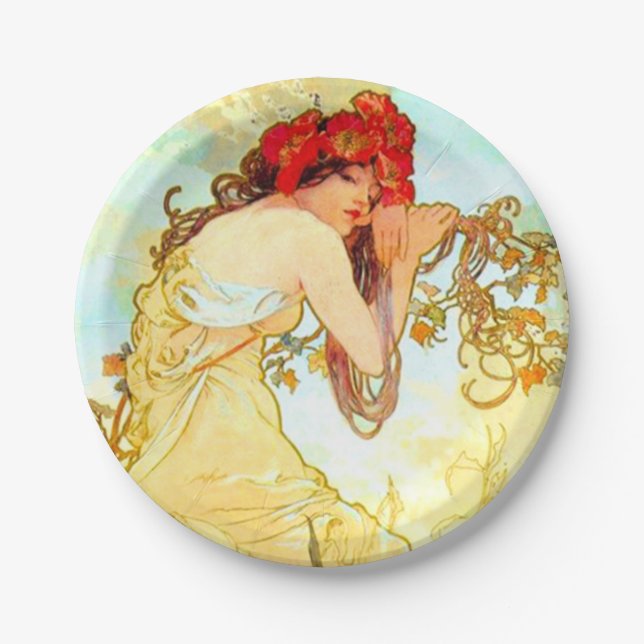 Alphonse Mucha Art Nouveau Summer Paper Plate (Front)