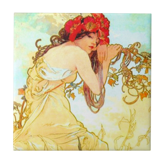 Alphonse Mucha Art Nouveau Summer Tile (Front)