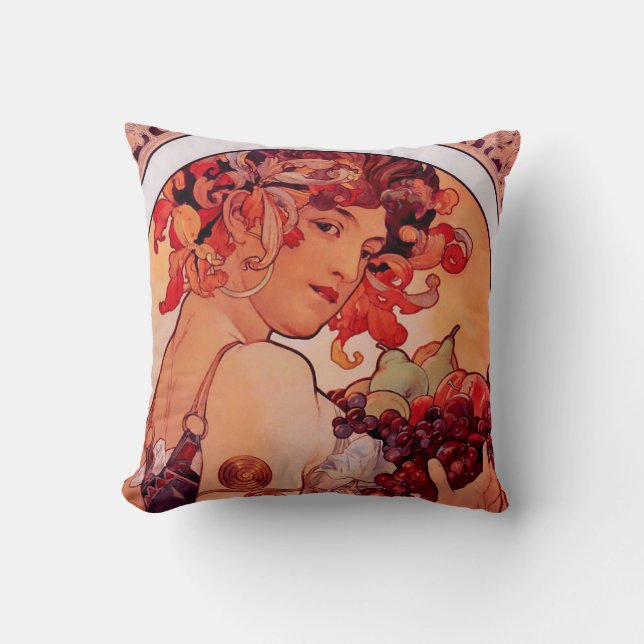 Alphonse Mucha,Art nouveau,vintage,fruit Cushion (Front)