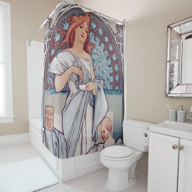 Alphonse Mucha,art nouveau,vintage,poster Shower Curtain (In Situ)