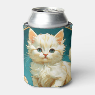 Alphonse Mucha Art Nouveau White Cat Can Cooler