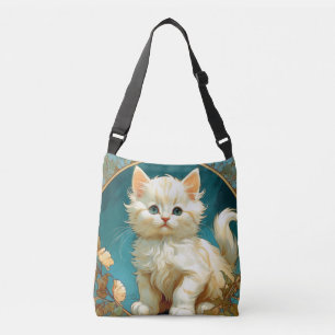 Alphonse Mucha Art Nouveau White Cat Crossbody Bag