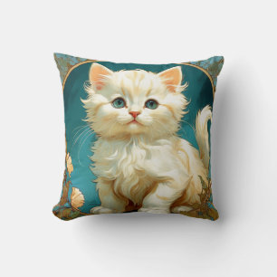 Alphonse Mucha Art Nouveau White Cat Cushion