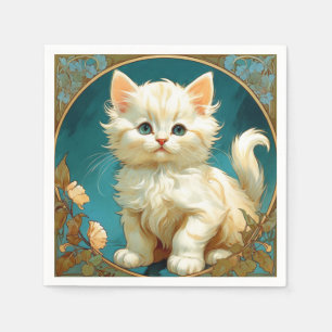 Alphonse Mucha Art Nouveau White Cat Napkin