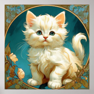 Alphonse Mucha Art Nouveau White Cat Poster