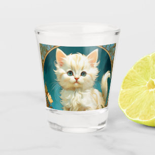 Alphonse Mucha Art Nouveau White Cat Shot Glass